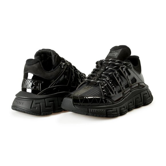 Versace Men's "Trigreca" Black Leather & Fabric Logo Sneakers Shoes US 7 IT 40 - Picture 8 of 8